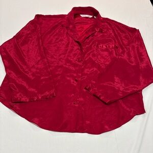 Victoria Secret Vintage Women's XL RED Satin Pajama Top Long Sleeve
